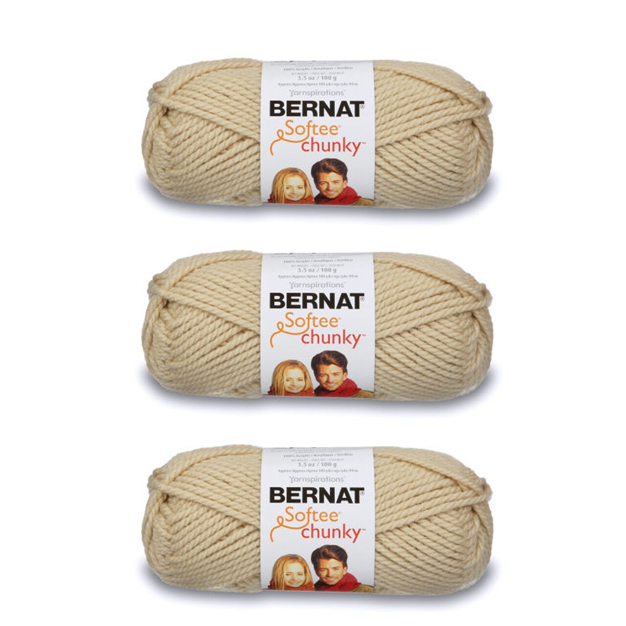 Bernat Softee Chunky Linen Yarn - 3 Pack of 100g/3.5oz - Acrylic - 6 Super Bulky - 108 Yards - Knitting/Crochet